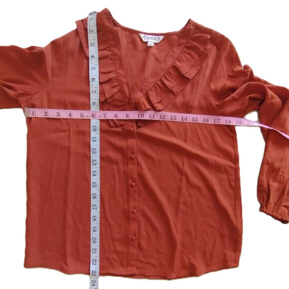 Nanette Lepore Blouse Womens Small Brown Long Sleeve V-Neck Ruffle Collar - Picture 8 of 13